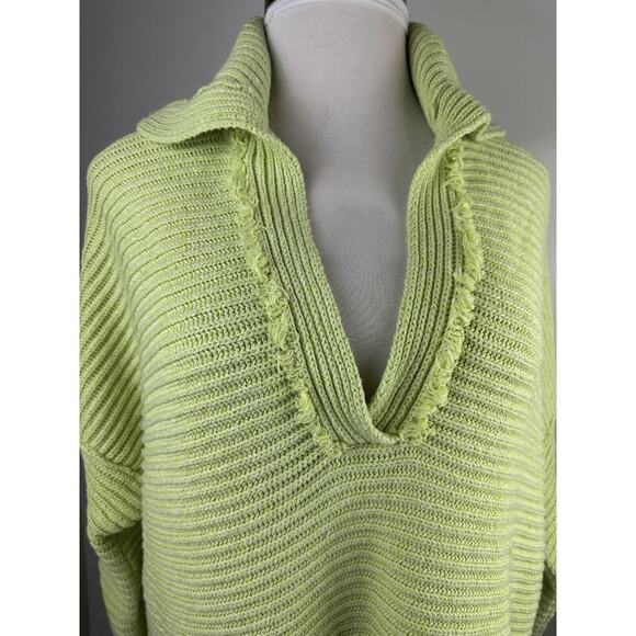 Free People Marlie Slouchy Oversized Sweater Ribbed V-Neck Lime Green Size Large - Picture 4 of 16